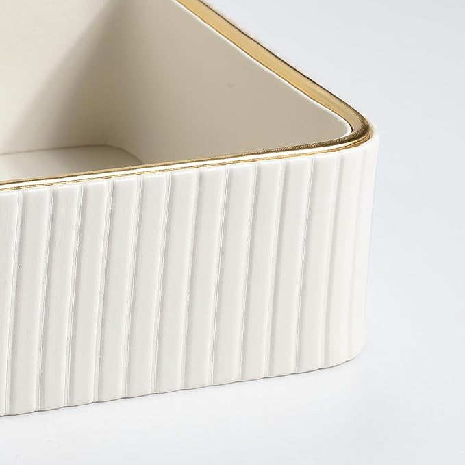 Desk Organizer Tray, PU Leather Nightstand Organizer Perfume Valet Tray for Men Women, Decorative Vanity Trays Trinket Dish Key Bowl for Entryway Table (Ivory, Medium)