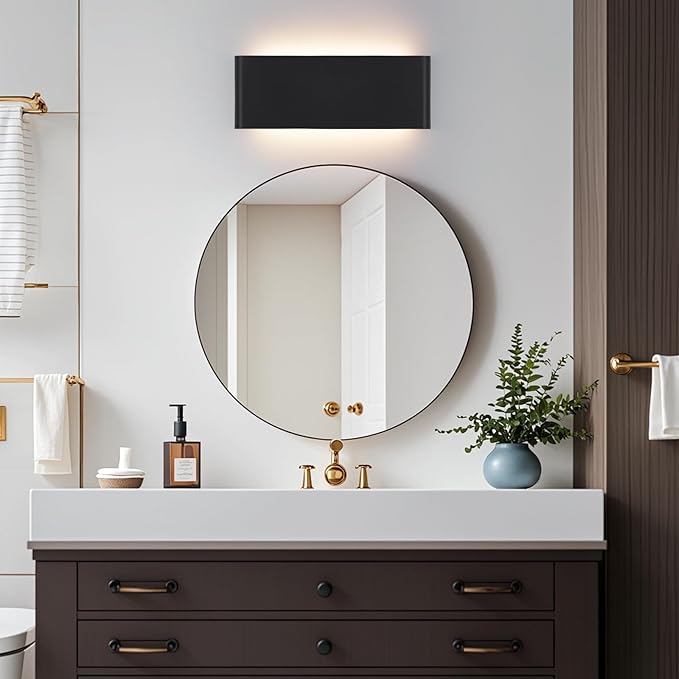 15"Modern LED vanity light,20W Dimmable 5 CCT (3000K-6500K) Adjustable Wall Lamp,Up and Down Wall Lighting,Indoor Wall Sconce for Bedroom,Staircase,Hallway,Dressing Table,1 Pack（Black）