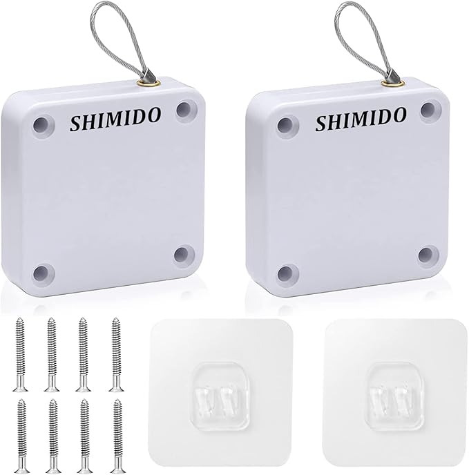 SHIMIDO Upgraded Punch-Free 1000g Automatic Screen Door Closer, Sliding Screen Auto Door Closer with Steel Drawstring for Bathroom, Bedroom, Study Room etc. (2 Pack White)