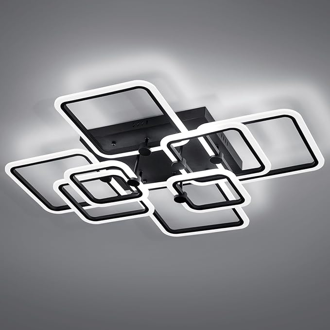 Dimmable Modern LED Ceiling Light 8-Square Black Flush Mount LED Ceiling Light with Remote for Living Room Bedroom Close to Ceiling Light Fixture