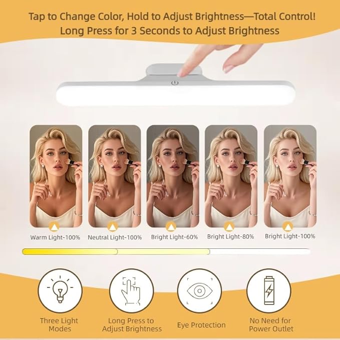 2 Pack Rechargeable Wireless Vanity for Mirror, Magnetic LED Makeup Lamp with Touch Control, Adjustable Brightness & Angle, Stick-On Bathroom Vanity for Makeup, Bedroom, and Dorms