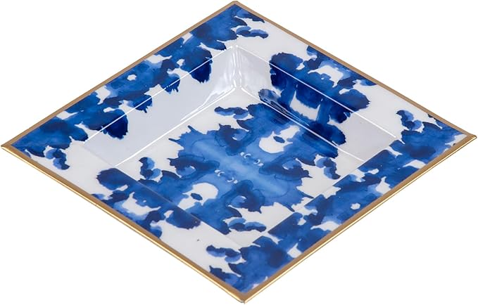 Jaye's Studio Ink Blot Blue Enameled Square Decorative Trinket Tray, Catch All Tray, Jewelry Tray for Vanity, Bathroom, Bedside Home Office