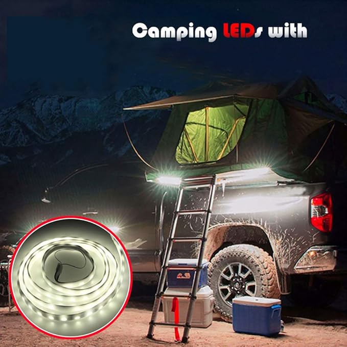 LED Rope Lights, USB Powered Portable Water Proof Camping Rope Lights with 180, Reusable Utility Ties and Storage Bag for Outdoor Hiking Emergency (Yellow)