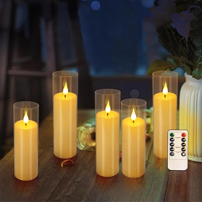 12 Packs of Acrylic LED Candles, Flickering Flameless Candles Battery Operated with Remote Dimmed and Timed, 3D Wick Candles for Home Decor,Wedding,Gift，Parties and Festivals. (3 Size Ivory)