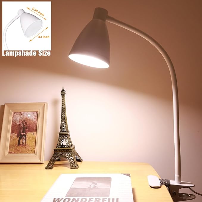 GlowVibe Desk Lamp Eye-Caring 360° Flexible Gooseneck 3 Color Modes 10 Brightness Dimmable 10W 40 LED, Portable Reading Book Light Clamp Study Desk Lamps for Bedroom and Office Home Lighting (White)