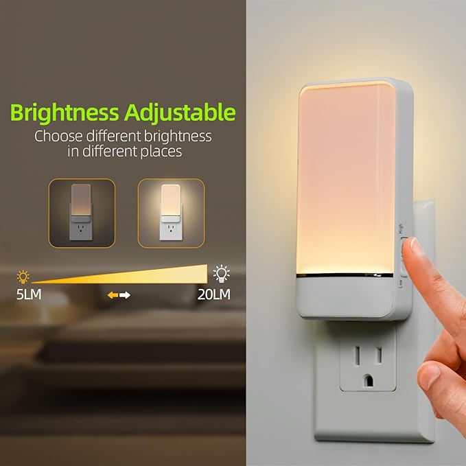 Dawnrise Night Lights Plug into Wall, Invisible Motion Sensor Night Light, Soft Warm or Cool White Selectable, Brightness Adjustable, LED Night Lights for Bedroom, Bathroom, Stairs, Hallway, 4 PK