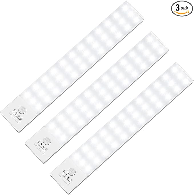 Alivation 36 LED Closet Lights Motion Sensored Battery Powered LED Lights, Under Cabinet Lighting, Motion Sensor Light Indoor, Wireless Lights, 1500mah Rechargeable Battery Operated Lights (3 Pack)