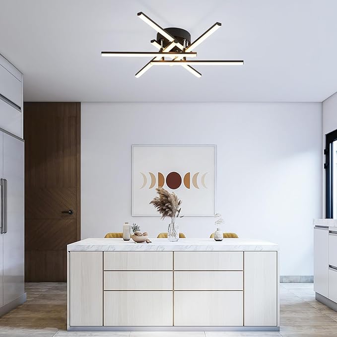 Modern LED Ceiling Lights - Dimmable with Remote, 24in Black Flush Mount Fixture for Living Room, Bedroom, Kitchen, Dining Room