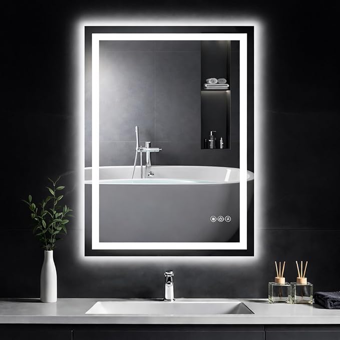 28"x 36" LED Bathroom Mirror with Lights, Backlit & Front Lit, Stepless Dimmable, Anti-Fog, 3 Colors Led Mirror, Memory Function, Led Vanity Mirror for Wall, Tempered Glass, ETL Listed