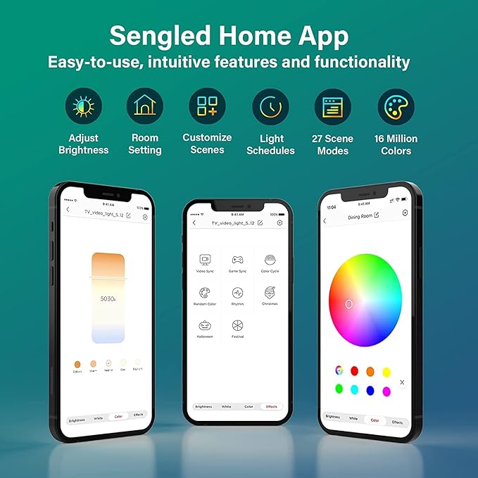 Sengled Envisual TV Led Lights(TV Sync Suppoorts Off-line), TV LED Backlights with Camera for 60-65 inch TVS, Smart Ambient WiFi RGB Lights, Works with Alexa & Google Assistant, App Control, Vision G2