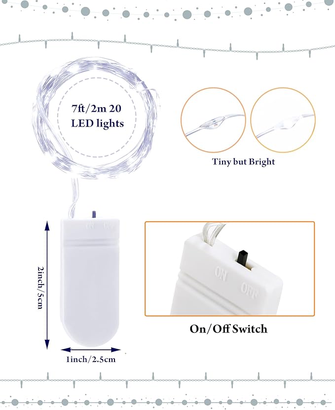 Riakrum 7ft 20 Fairy Lights Battery Operated [3 Styles], LED String Lights Bulk Waterproof String for Christmas Mason Jars Wedding Engagement Party Decorations Table Centerpiece(White,50 Pack)