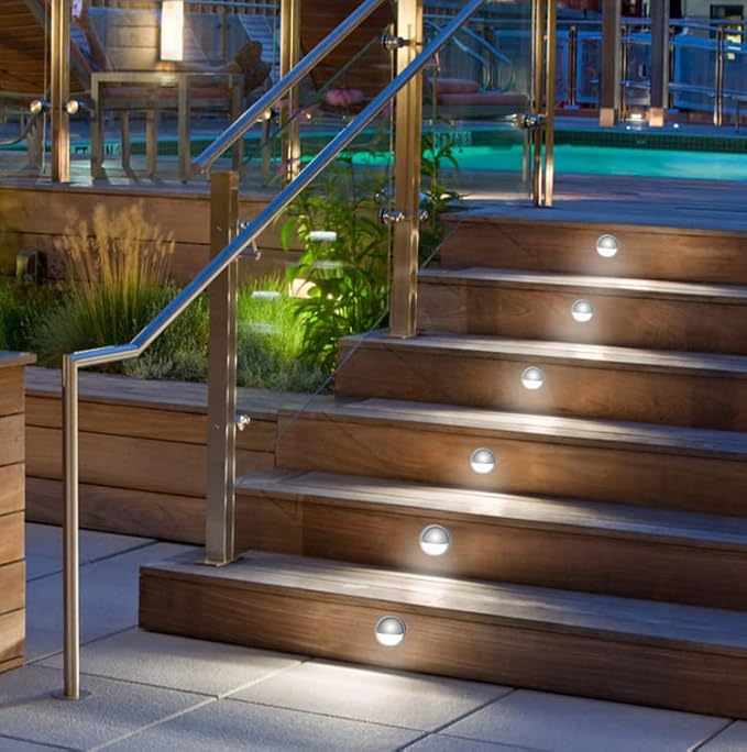 LED Stair Light Low Voltage Waterproof IP65 Outdoor 1-2/5" Recessed Wood LED Deck Lighting Yard Garden Patio Step Landscape Pathway Decor Lamp(1pcs,Cool White)