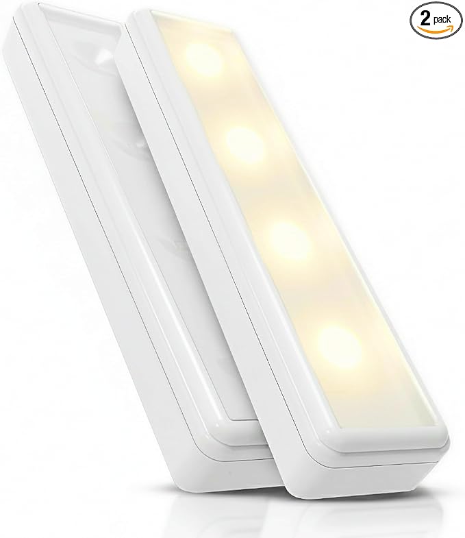 Brilliant Evolution Pack of 2 Wireless LED Stick on Lights Battery Operated Under Cabinet Lighting - 8.5 Inches Long - 65 Lumens Push Light for Kitchen, Closet, and Countertops
