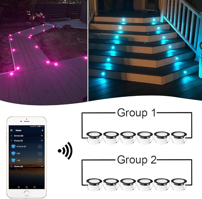 LED Deck Lights Kit, 30 Pack Φ1.22" Low Voltage WiFi Smart Recessed RGBW Deck Lighting with App/Voice Control, Waterproof IP67 In Ground Landscape Lighting for Outdoor Stairs Steps Floor Decor, Black