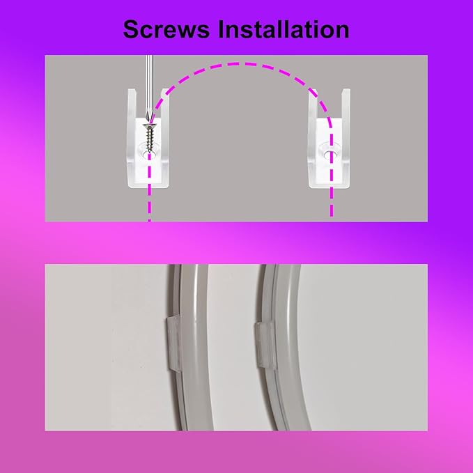 Neon Rope Light Mounting Brackets, Clear Fixing Clips with Screws and Nail-Free Glue, for 6x12mm Silicone LED Flex Strip Lighting, Neon Signs DIY(20Clips, 20Screws)