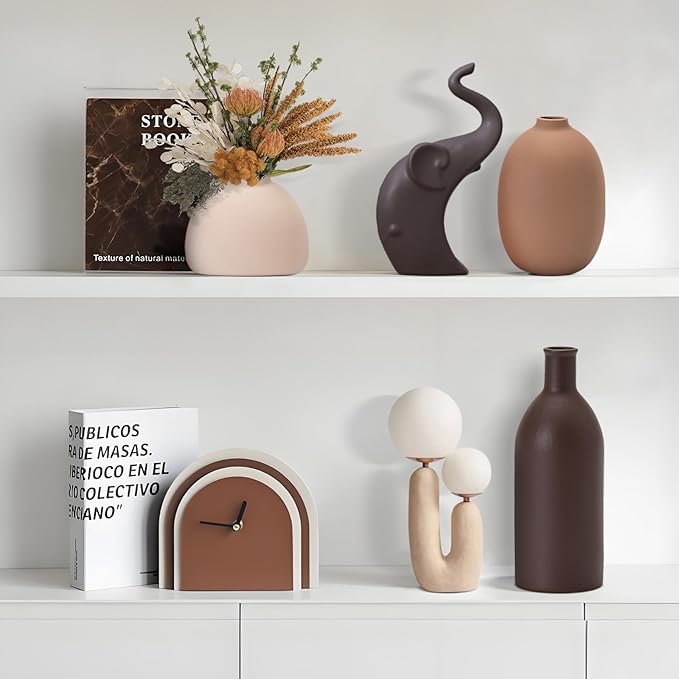 Neutral Ceramic Vase Set – 5 Matte Earth-Tone Vases for Japandi, Scandinavian, or Minimalist Home Decor, Table, Entryway, Shelf & Mantel Styling