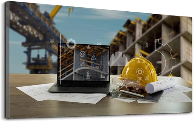 Wibinuki Wall Art Wall Decor Wall Paintings Engineer architect industry .0 using computer construction site for Living Room Bedroom Bathroom Home Decor Can Be Hung Directly 20"x 40"