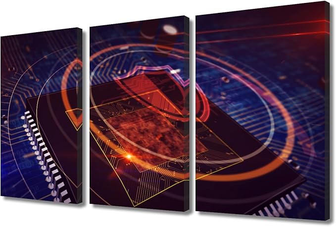Bedroom Wall Art 3 Panels CPU Posters Print on Canvas Wall Decor for Living Room Bedroom, CPU Security Lock Artwork Stretched Framed Gallery-Wrapped Ready to Hang, 36" Wx24 H