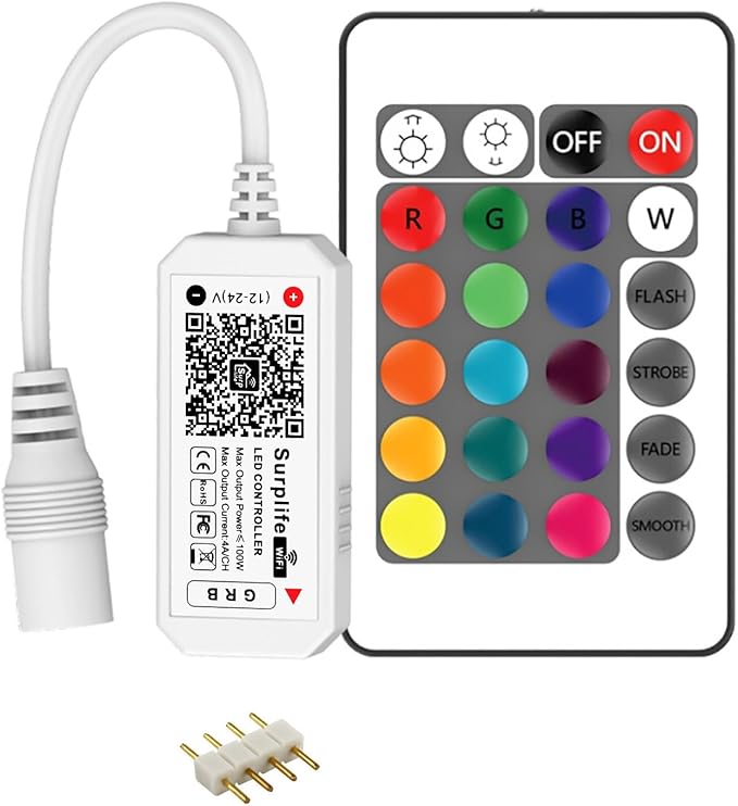 RGBZONE 4 Pin WiFi RGB LED Controller, RF Wireless Remote Control, DC 5V/12V/24V for 5050 3528 5630 RGB LED Strip Lights, Compatible with Alexa Google Home IFTTT