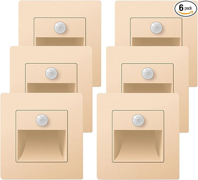 6 Pack Motion Detector Sensor LED Stair Light Infrared Human Body Induction Lamp Recessed Steps Ladder Staircase Bedroom Decoration LED Night for Kitchen, Bathroom, Stairs