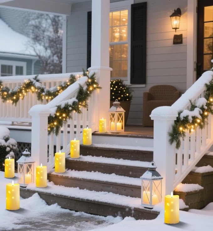 Flameless Candles Embeded Twinkle Starlight, Waterproof LED Flameless Candles with Remote, Plastics Realistic Pillar Candles for Home Decor, Outdoor Garden, Patio Decor 3pcs(Ivory)