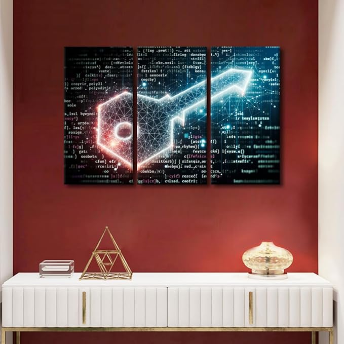 Framed Wall Art for Living Room 3 Piece Security Concept Pictures Print on Canvas for Living Room Decoration, Artificial Intelligence Artwork Gallery-Wrapped Ready to Hang, 42" Wx28 H
