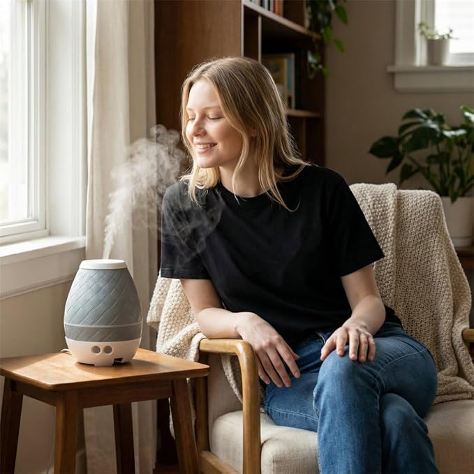 Dewdrop v.2 Ultrasonic Diffuser, Humidifier and Atomizer, Blue Woven Pattern, Ambient Light Control, Automatic Shut-Off