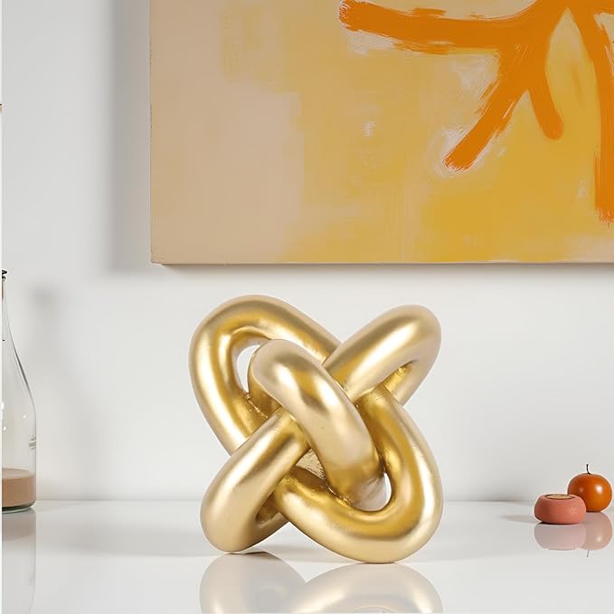 XMGZQ Gold Knot Decor for Coffee Table Book,Chain Link Living Room Decor Item for Bookshelf Entryway Nightstand TV Stand,Minimalist Knot Sculpture for Home Living Room,Centerpiece Table Decorations