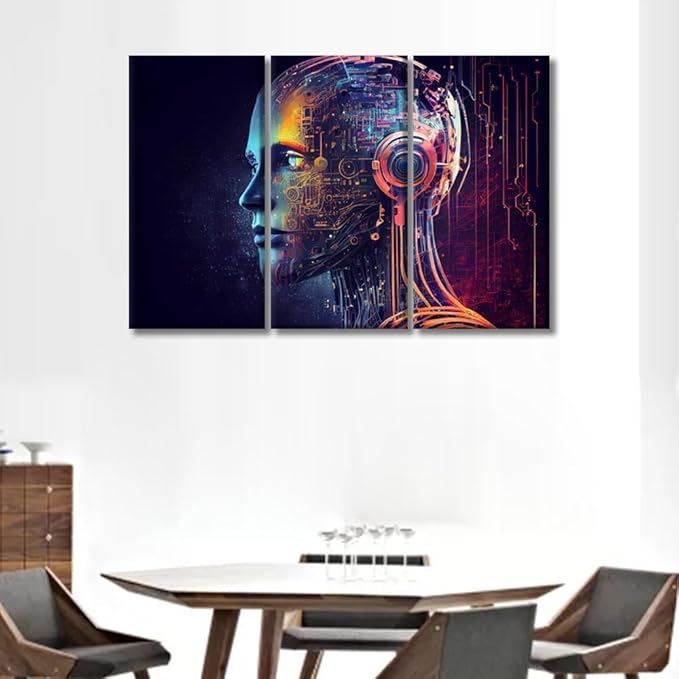 Large Canvas Wall Art AI Futuristic Technology Picture Posters for Home Wall Decor, AI Pictures Print on Canvas Wall Art for Bedroom Office Wall Decor Framed and Stretched Ready to Hang 20x40inchx3