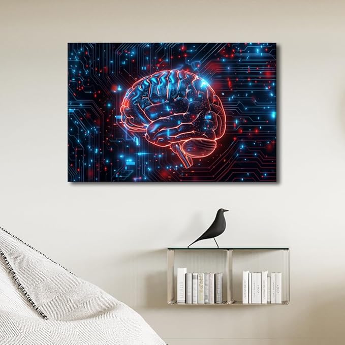 Canvas Wall Art for Living Room Artwork Home decor Artificial Intelligence Technology Wall Pictures for Bedroom Digital Brain Posters and Prints Modern Painting House Decorations 24"Wx36"Hx1 Panel