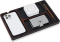 MultiBey Acacia Wood Valet Tray with Leather Inlay | Mens Valet Tray & Desk Organizer | Elegant EDC Catchall Trays for Phone, Wallet, Keys, Watch, Jewelry
