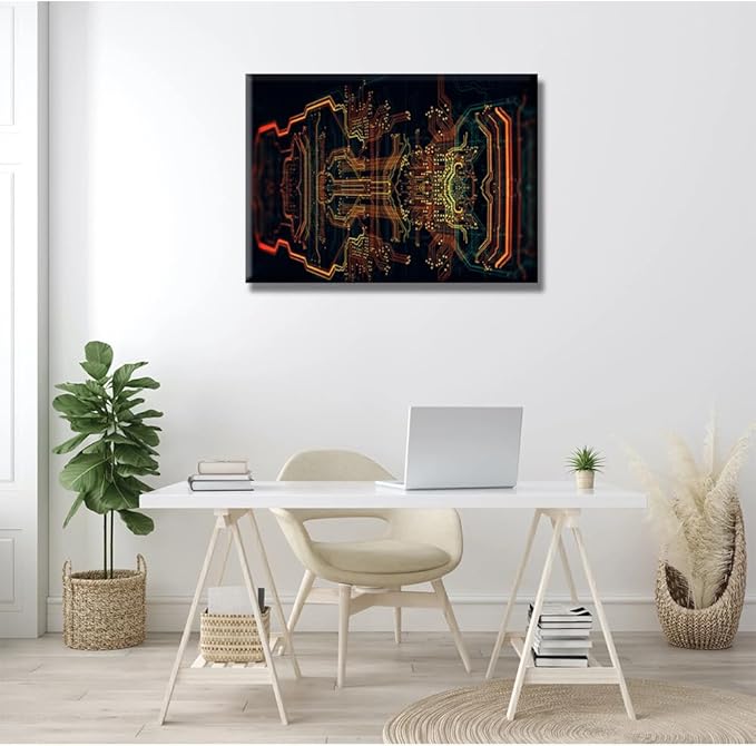 Computer Chip Canvas Wall Art Circuit Board Wall Painting Pictures for Living Room CPU Concept Modern Wall Art Framed House Decoration for Bedroom Bathroom Office Ready to Hang 20X28 INCH