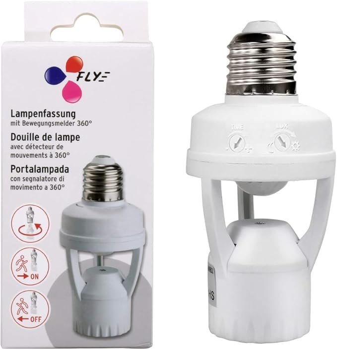 Motion Sensor Light Socket,PIR Motion Detector Screw Bulb Adapter,Auto E26/E27 on/Off Night Light Control,Garage, Laundry Room, Storage Room Lighting Fixture