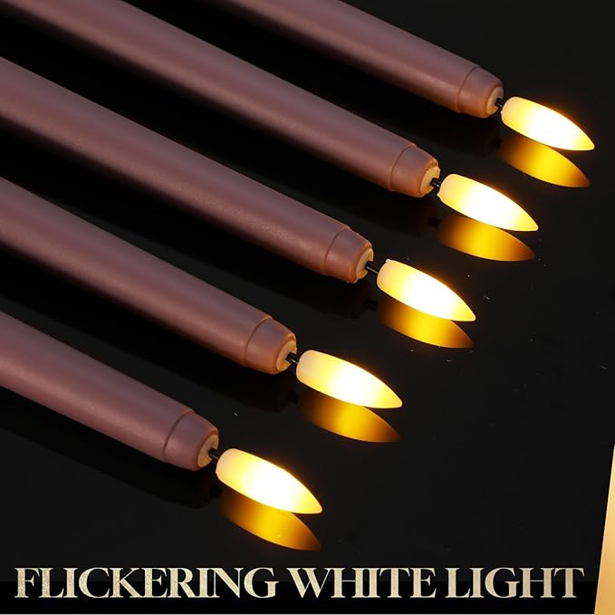 Macarrie 24 Packs Flameless Taper Candles Battery Operated Fake 11 Inch Long Candlelight LED Flameless Candlesticks Flickering Tapered for Spring Summer Wedding(Light Purple)