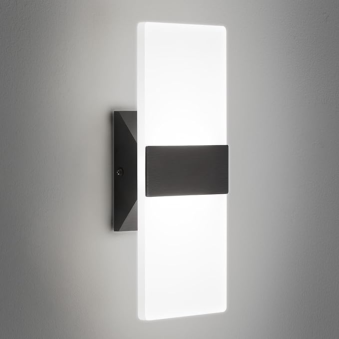Modern LED Wall Sconce, 5CCT Dimmable Black Wall Lights, 12W 800LM 2700K-5000K Adjustable, Hardwired Indoor Up and Down Acrylic Wall Light Lighting for Living Room Bedroom Hallway, ETL