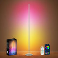 Corner Floor Lamp Silver, Smart RGB LED Corner Lamp with App & Remote, Modern Floor Lamp for Living Room, Bedroom, Color Changing Standing Lamps with 16 Million Colors, Scene Modes, Music Sync