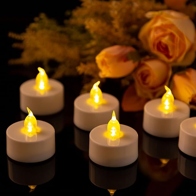 Tea Light, 12 Pack Flameless LED Tea Lights Candles Flickering Warm Yellow 200+ Hours Battery-Powered Tealight Candle. Ideal for Party, Wedding, Birthday, Gifts and Home Decoration (12 Pack)