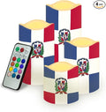 250th Anniversary Flameless Candles Plaid Pattern LED Battery Operated Remote Control Red White Blue Flickering Patriotic Decor for Independence Day Home Outdoor, 4 Pack