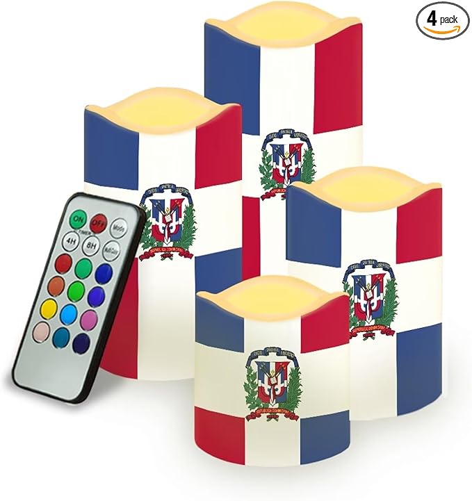250th Anniversary Flameless Candles Plaid Pattern LED Battery Operated Remote Control Red White Blue Flickering Patriotic Decor for Independence Day Home Outdoor, 4 Pack