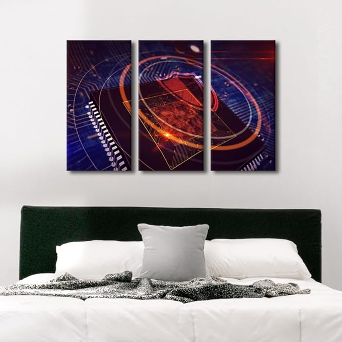 Bedroom Wall Art 3 Panels CPU Posters Print on Canvas Wall Decor for Living Room Bedroom, CPU Security Lock Artwork Stretched Framed Gallery-Wrapped Ready to Hang, 36" Wx24 H