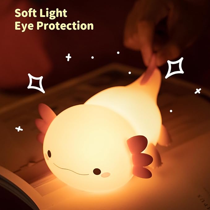 Axolotl Night Light for Kids, Animal Silicone Night Lamp, Rechargeable Table Lamp Bedside Lamp,Cute Room Decor Light for Bedroom,Living Room,Dining,Desk Decor,Ideal Gift(Axolotl)