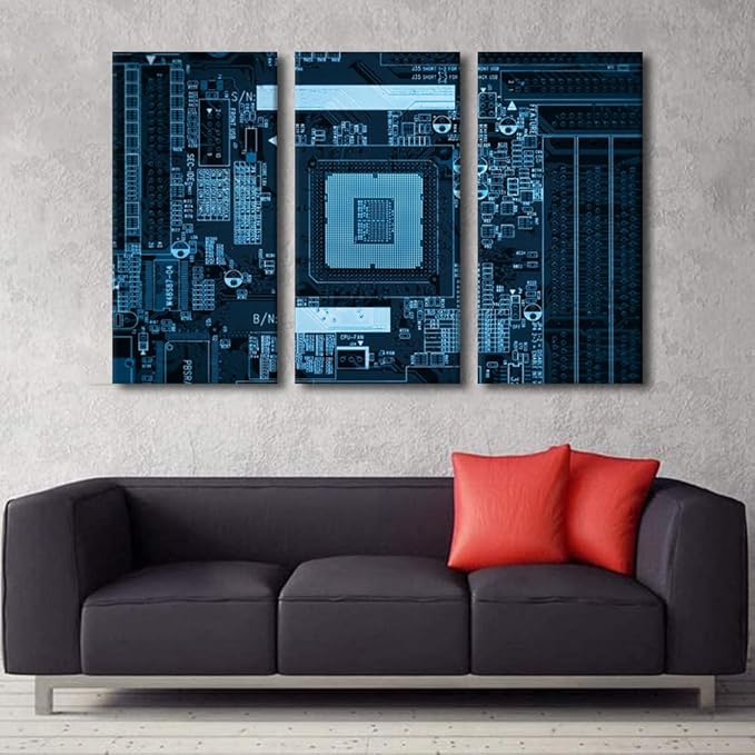 Canvas Art Integrated Communication Processor Poster Canvas Wall Art Computer Processors CPU Pictures Wall Art 3 Panel CPU Concept Artwork Posters and Prints Framed Ready to Hang(40" Wx60 H)