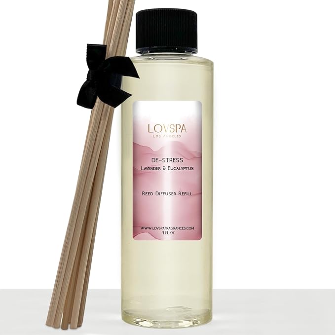 LOVSPA DE-Stress Lavender Eucalyptus Diffuser Oil - Luxury Essential Oils for Diffuser Refill & Air Freshener Room Spray - Long-Lasting Home Fragrance, Scented Oil for Diffusers, USA Made, 4oz