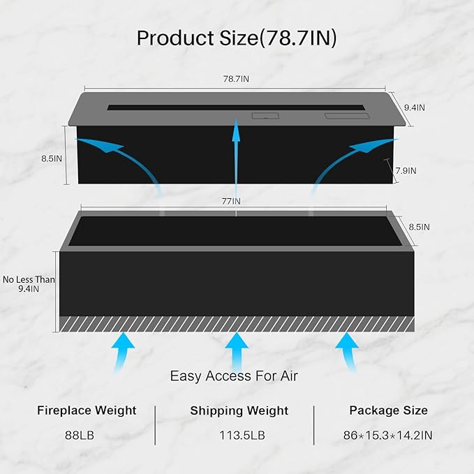 3D Water Vapor Fireplace Smart APP Electric Flame Decoration Steam Fireplace Humidifier W/Tap Water for Office, Home, Hotel,Restaurant(Color,78.7")