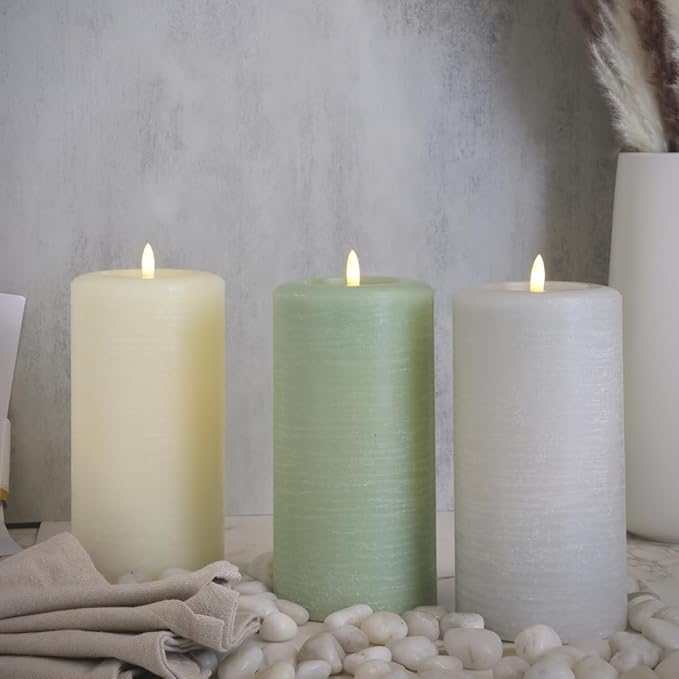 LumiPur Signature Natural Glow Flickering Flameless LED Wax Pillar Candle (3.5" x 9", Gray Fog)