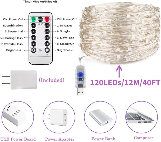 OMIKA 40ft LED UV Black Light, 120 Units 2835 LED UV Lamp Beads 8 Modes Flexible Blacklight Fixtures Fairy String Lights with Remote for Fluorescent Party Stage Lighting Body Paint Halloween Decor