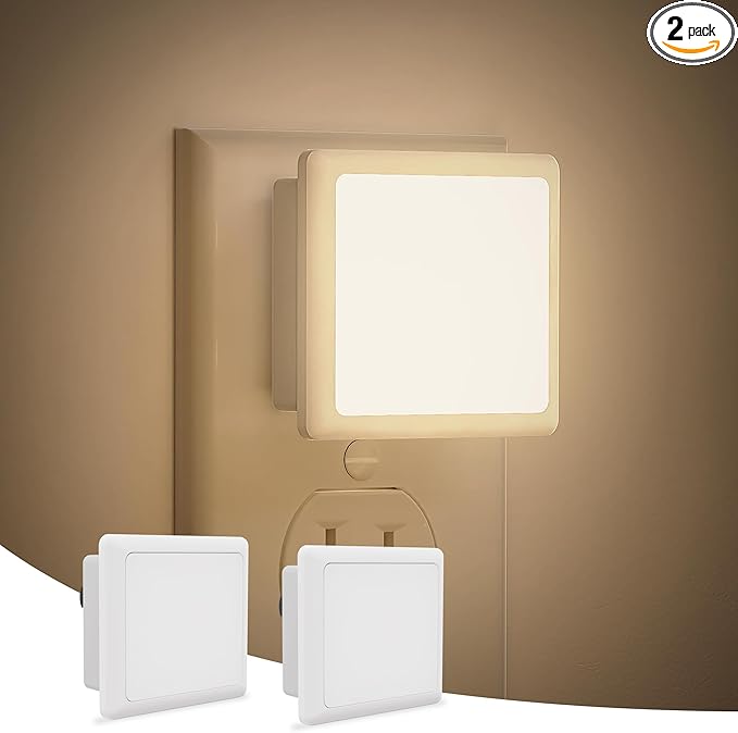 JandCase LED Night Lights - 2 Pack, Soft White Night Lights with Dusk-to-Dawn Sensor for Bedroom, Bathroom, Stairs, Hallway