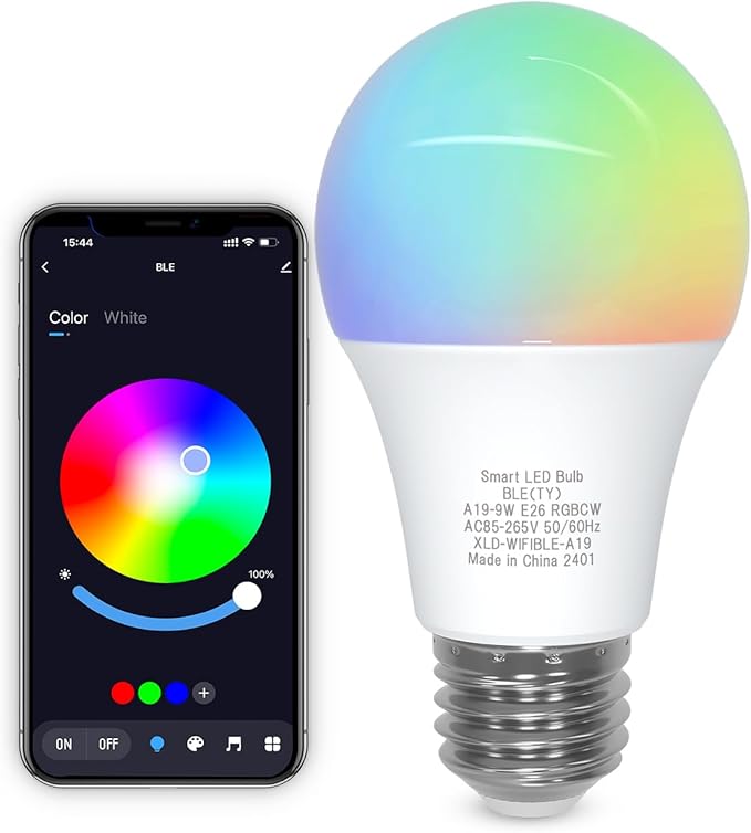 ORALUCE Bluetooth Smart Light Bulb A19 E26,9W LED Light Bulb Color Changing APP Dimmable, 60W Equivalent RGBCW LED Bulb 900 Lumens Multicolor,1P (No WiFi Connection)