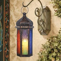 DECORKEY Ramadan Decorations, Vintage Candle Lantern Decorative Indoor&Outdoor, 14.7'' Moroccan Hanging&Tabletop Lantern with 6 Colors Glass, Metal Decor for Home Front Porch Patio Decor