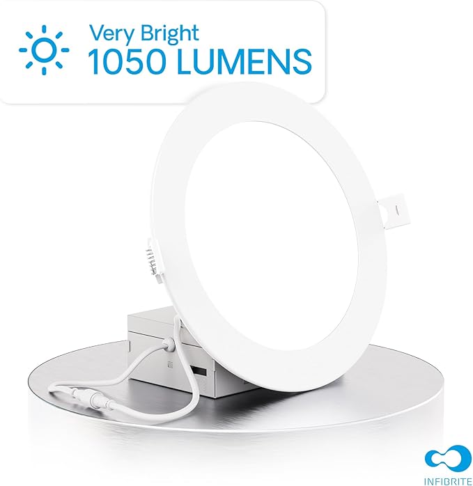 INFIBRITE 6 Inch 3CCT Selectable 12W 1050LM Thin LED Ceiling Light Kit, Dimmable, Wet Rated